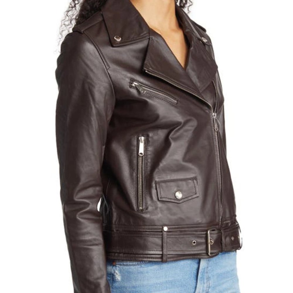 Only worn once Sam Edelman Belted Moto Jacket In Brown size XL #1054